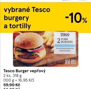Burger vepřový Tesco