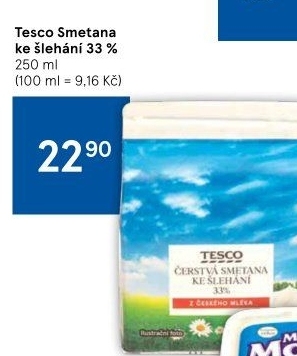 Smetana ke šlehání Tesco 33%