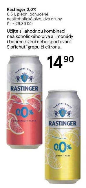 Nealkoholické pivo ochucené Rastinger