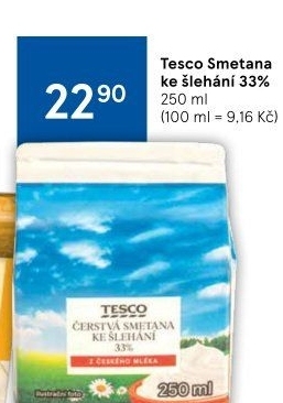 Smetana ke šlehání Tesco 33%