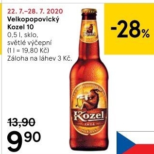 Pivo světlé výčepní 10°Velkopopovický Kozel