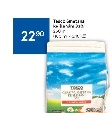 Smetana ke šlehání Tesco 33%