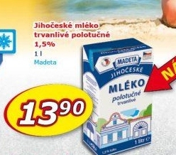 Mléko trvanlivé Jihočeské Madeta - 1,5% polotučné