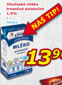 Mléko trvanlivé Jihočeské Madeta - 1,5% polotučné
