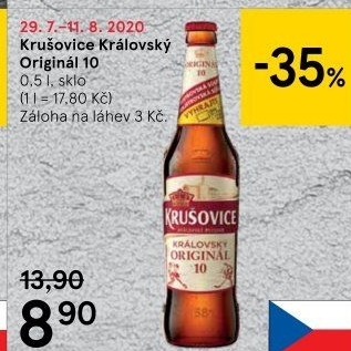 Pivo světlé výčepní Originál Královská 10° Krušovice