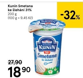 Smetana ke šlehání Kunín 31%