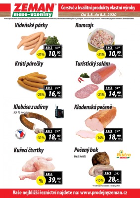 akční leták ZEMAN maso - uzeniny 3.8.2020-8.8.2020