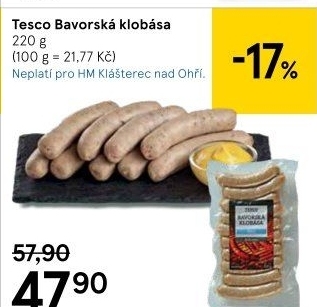 Bavorská klobása Tesco