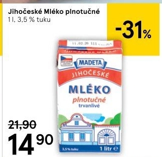Mléko trvanlivé Jihočeské Madeta - 3,5% plnotučné