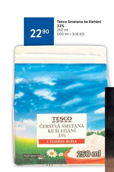 Smetana ke šlehání Tesco 33%