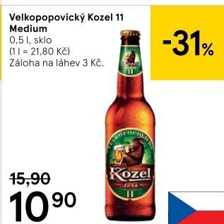 Pivo světlý ležák 11° Medium Velkopopovický Kozel