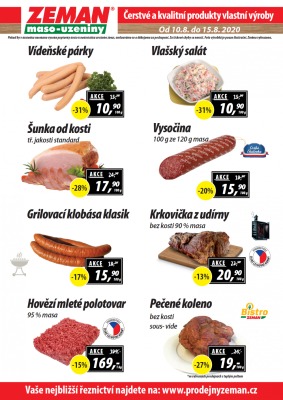 akční leták ZEMAN maso - uzeniny 10.8.2020-15.8.2020