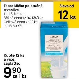 Mléko trvanlivé Tesco - 1,5% polotučné