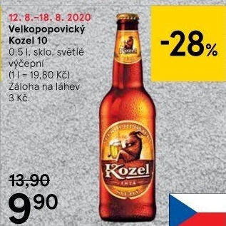 Pivo světlé výčepní 10°Velkopopovický Kozel