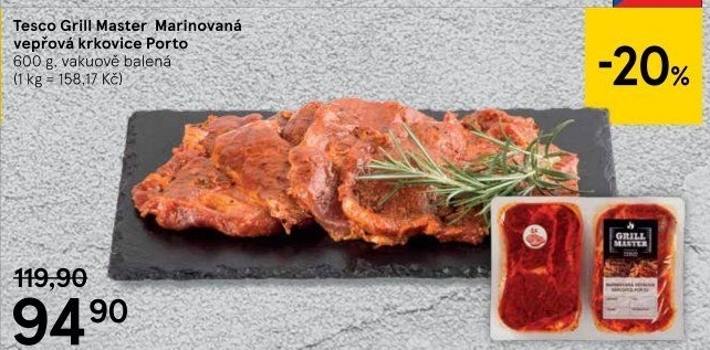 Vepřová krkovice marinovaná bez kosti Porto Grill Master Tesco