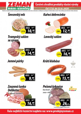 akční leták ZEMAN maso - uzeniny 17.8.2020-22.8.2020