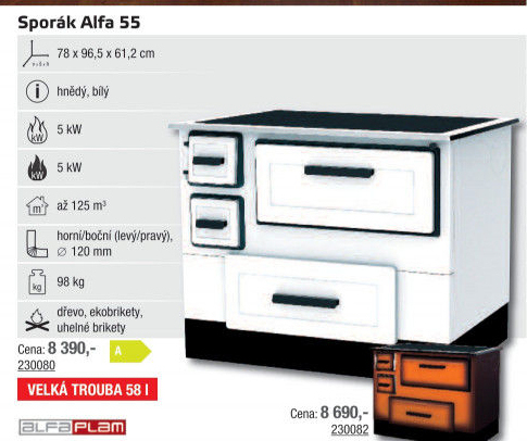 Sporák Alfa Plam Alfa 55