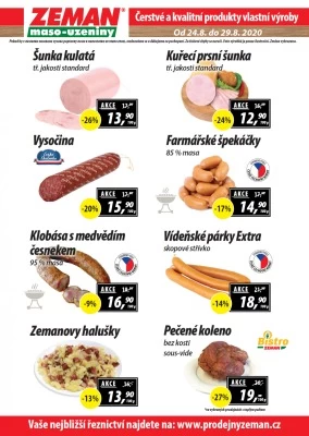 akční leták ZEMAN maso - uzeniny 24.8.2020-29.8.2020