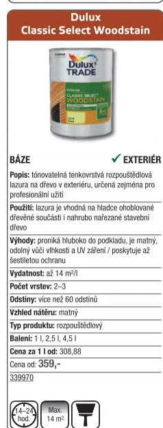 Lazura na dřevo Classic Select Woodstain Dulux Trade