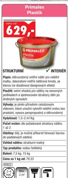 Vnitřní nátěrová hmota dekorativní Plastik Primalex