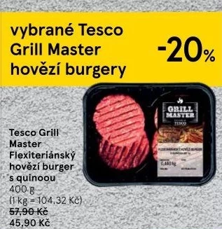 Flexiteriánský hovězí burger s quinoou Grill Master Tesco