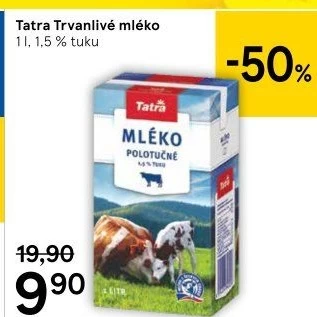 Mléko trvanlivé Tatra - 1,5% polotučné