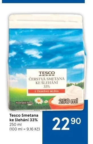 Smetana ke šlehání Tesco 33%