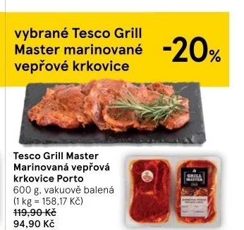 Vepřová krkovice marinovaná bez kosti Porto Grill Master Tesco