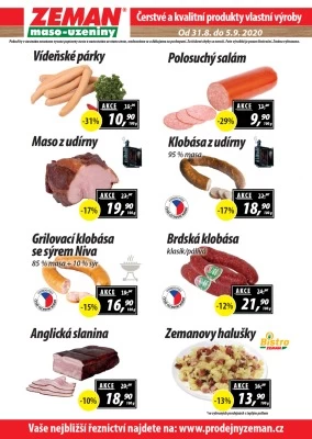akční leták ZEMAN maso - uzeniny 31.8.2020-5.9.2020