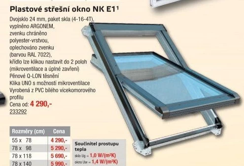 Střešní okno plastové