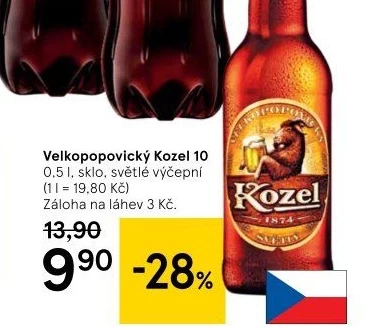 Pivo světlé výčepní 10°Velkopopovický Kozel