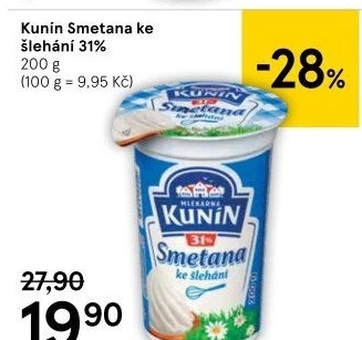 Smetana ke šlehání Kunín 31%