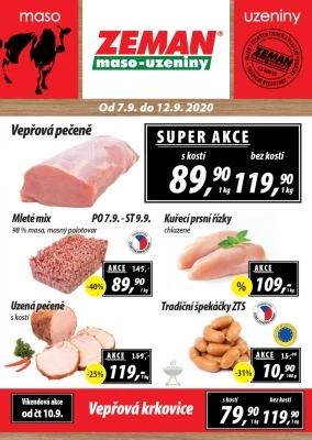 akční leták ZEMAN maso - uzeniny 7.9.2020-12.9.2020