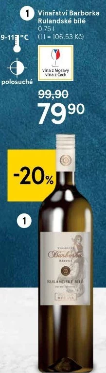 Víno Rulandské bílé Vinařství Barborka