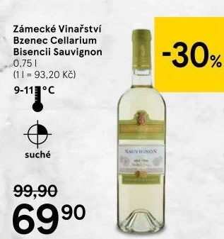 Víno Sauvignon Cellarium Bisencii Zámecké vinařství Bzenec