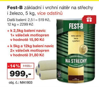 Nátěr na střechy Fest - B Barvy a laky Hostivař