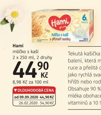 Mlíčko s kaší Hami