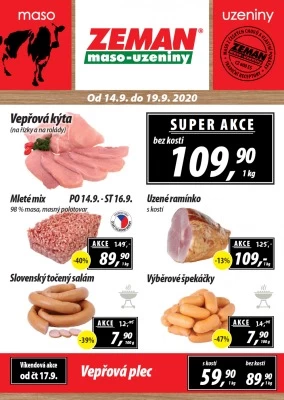 akční leták ZEMAN maso - uzeniny 14.9.2020-19.9.2020