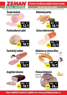 akční leták ZEMAN maso - uzeniny 14.9.2020-19.9.2020