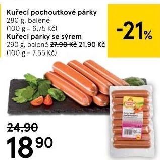 Párky kuřecí pochoutkové Vodňanské kuře