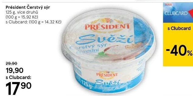 Svěží čerstvý sýr Président