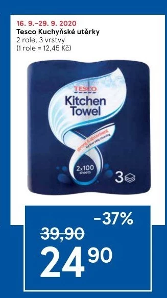 Utěrky kuchyňské 3vrstvé Tesco