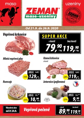 akční leták ZEMAN maso - uzeniny 21.9.2020-26.9.2020