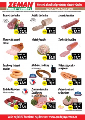 akční leták ZEMAN maso - uzeniny 12.10.2020-17.10.2020