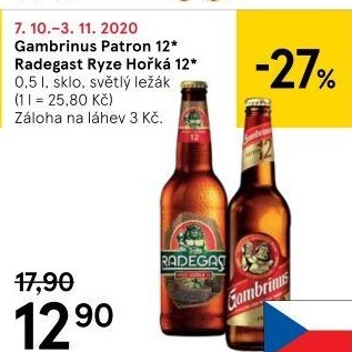 Pivo světlý ležák 12° Patron Gambrinus