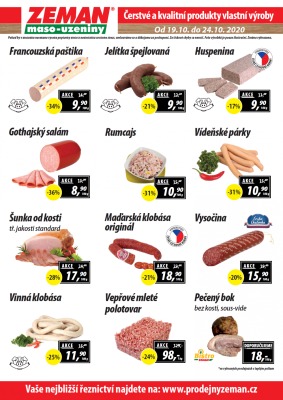 akční leták ZEMAN maso - uzeniny 19.10.2020-24.10.2020