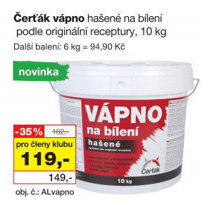 Hašené vápno Čerťák Barvy a laky Hostivař