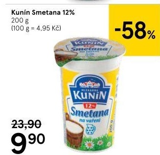 Smetana na vaření Kunín 12%