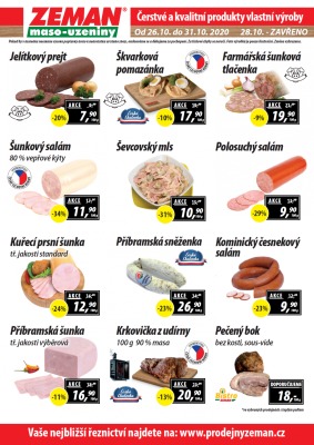 akční leták ZEMAN maso - uzeniny 26.10.2020-31.10.2020