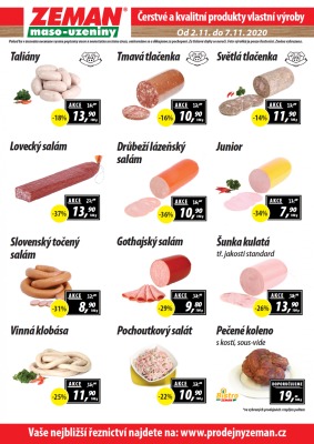 akční leták ZEMAN maso - uzeniny 2.11.2020-7.11.2020